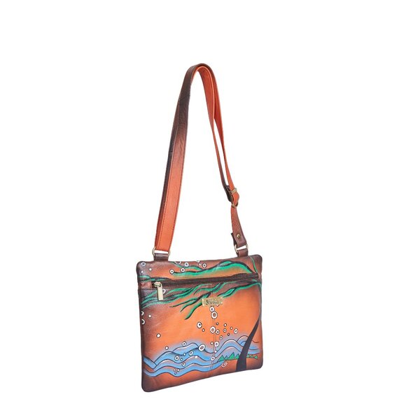 Hand-Painted Women's Leather Crossbody Sling Bag – Over the Shoulder Purses - Picture 3 of 7